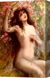 Vernon Canvas Paintings - Among The Blossoms by Emile Vernon