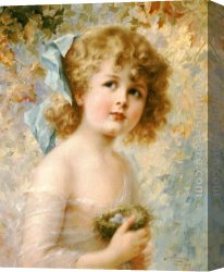 Vernon Canvas Paintings - Girl Holding a Nest by Emile Vernon