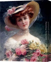 Vernon Canvas Paintings - La Belle Aux Fleurs by Emile Vernon