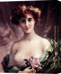 Vernon Canvas Paintings - The Pink Rose by Emile Vernon