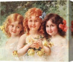 Vernon Canvas Paintings - Three Sisters by Emile Vernon