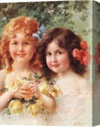 Vernon Canvas Paintings - Two Sisters by Emile Vernon