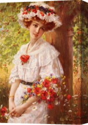 Vernon Canvas Paintings - Under the Cherry Tree by Emile Vernon