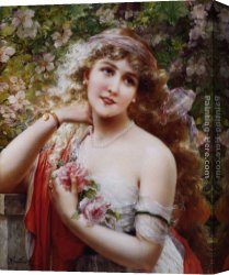 Vernon Canvas Paintings - Young Lady With Roses by Emile Vernon