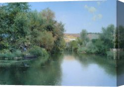 Boats Canvas Paintings - Landscape with Boat and Men by Emilio Sanchez-Perrier
