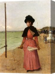 Ernest Canvas Paintings - An Elegant Lady On The Beach by Ernest Ange Duez