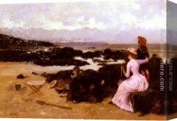 Ernest Canvas Paintings - Femme Et Enfants Sur La Plage by Ernest Ange Duez