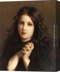 Hair Canvas Paintings - A Young Girl with Holly Berries in her Hair by Etienne Adolphe Piot