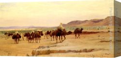Deserted Canvas Paintings - Caravanes De Sel Dans Le Desert by Eugene-Alexis Girardet