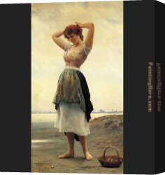 Beach Canvas Paintings - On the Beach by Eugene de Blaas