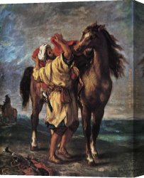 Eugene Delacroix Canvas Paintings - Marocan and his Horse by Eugene Delacroix