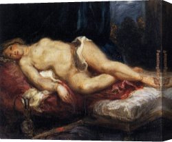 Eugene Delacroix Canvas Paintings - Odalisque Reclining on a Divan by Eugene Delacroix