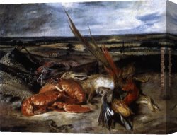 Eugene Delacroix Canvas Paintings - Still-Life with Lobster by Eugene Delacroix