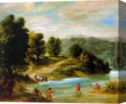 Eugene Delacroix Canvas Paintings - The Banks of the River Sebou by Eugene Delacroix