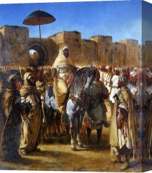 Eugene Delacroix Canvas Paintings - The Sultan of Morocco and his Entourage by Eugene Delacroix