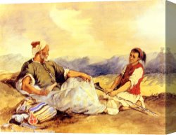 Eugene Delacroix Canvas Paintings - Two Moroccans Seated In The Countryside by Eugene Delacroix