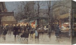 Boulevard Montmarte Canvas Paintings - The Grands Boulevards, Paris by Eugene Galien-Laloue