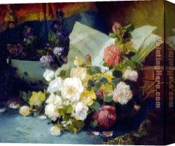 Floral Canvas Paintings - A Floral Symphony by Eugene Henri Cauchois