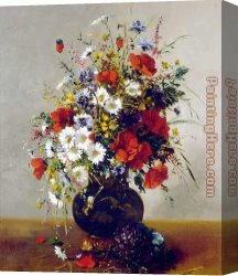 Poppies 1886 Canvas Paintings - Daisies, Poppies and Cornflowers by Eugene Henri Cauchois