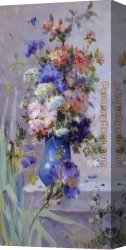 Summer Canvas Paintings - Summer Flowers with Japanese Iris by Eugene Henri Cauchois