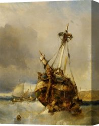 Sailing Canvas Paintings - Sailing near the coast by Eugene Isabey