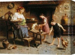 Feeding The Goldfish Canvas Paintings - Feeding Time by Eugenio Zampighi