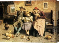 Abigail, a New Model Canvas Paintings - Reading the News by Eugenio Zampighi
