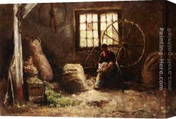 Pieter Canvas Paintings - A Peasant Woman Combing Wool by Evert Pieters