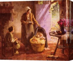 Feeding The Goldfish Canvas Paintings - Feeding The Baby by Evert Pieters