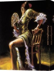 Dancer Canvas Paintings - FLAMENCO DANCER II with fan by Fabian Perez