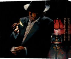 Boy Lighting a Pipe Canvas Paintings - Man lighting Cigarette II by Fabian Perez