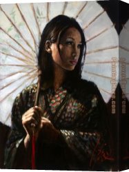 Umbrellas Canvas Paintings - michiko with white umbrella by Fabian Perez