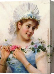A Young Girl And Her Dog Canvas Paintings - A Young Girl With Roses by Federico Andreotti