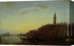 Comtesse De Tillieres Canvas Paintings - Gondole quittant le quai des Escvalons Venise by Felix Ziem