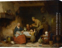 Peasants Canvas Paintings - A Peasant Family Gathered Around the Kitchen Table by Ferdinand de Braekeleer