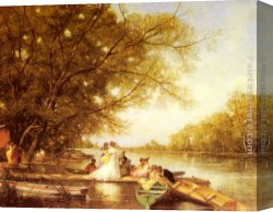 The Boating Party Canvas Paintings - Boating Party on the Thames by Ferdinand Heilbuth