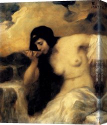 Nymph And Triton Canvas Paintings - A Nymph Drinking At A Spring by Ferdinand Keller