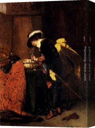 Boy Lighting a Pipe Canvas Paintings - A Cavalier Lighting A Pipe by Ferdinand Roybet