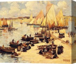 Marie Canvas Paintings - A French Harbor by Fernand Marie Eugene Legout-Gerard