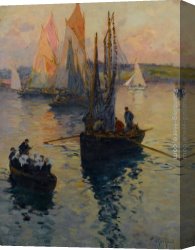 Marie Canvas Paintings - Bateaux Bretons by Fernand Marie Eugene Legout-Gerard