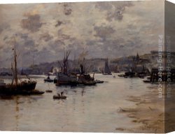 Harbour Canvas Paintings - Rochester Harbour, Kent by Fernand Marie Eugene Legout-Gerard