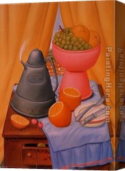 Pots Canvas Paintings - Still Life with Coff pot by Fernando Botero