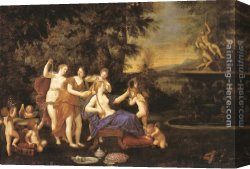 Nymph And Triton Canvas Paintings - Venus Attended by Nymphs and Cupids by Francesco Albani