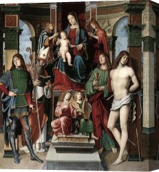 Francia Canvas Paintings - Madonna and Saints by Francesco Francia