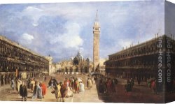 Basilica Di San Marco Canvas Paintings - The Piazza San Marco towards the Basilica by Francesco Guardi