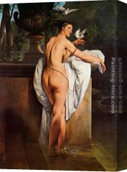 Venus Verticordia Canvas Paintings - Venus Playing with Two Doves (Portrait of the Ballerina Carlotta Chabert) by Francesco Hayez