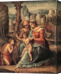 Baptist Canvas Paintings - Madonna with Child, St Elisabeth and the Infant St John the Baptist by Francesco Ubertini Bacchiacca II