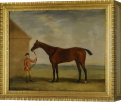 Race Canvas Paintings - Portrait of Henry Comptons Race Horse Highflyer Held by a Groom by Francis Sartorius