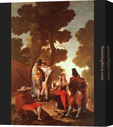 Francisco De Goya Canvas Paintings - The Maja and the Masked Men by Francisco de Goya