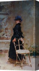 Francisco Miralles Canvas Paintings - Lady in Interior by Francisco Miralles